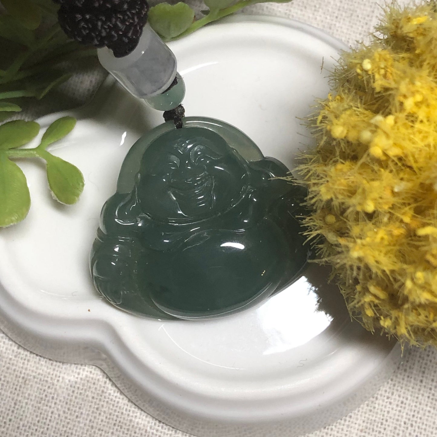 30.8 mm Carved Grade A Green Buddha Jade Jadeite Pendant
