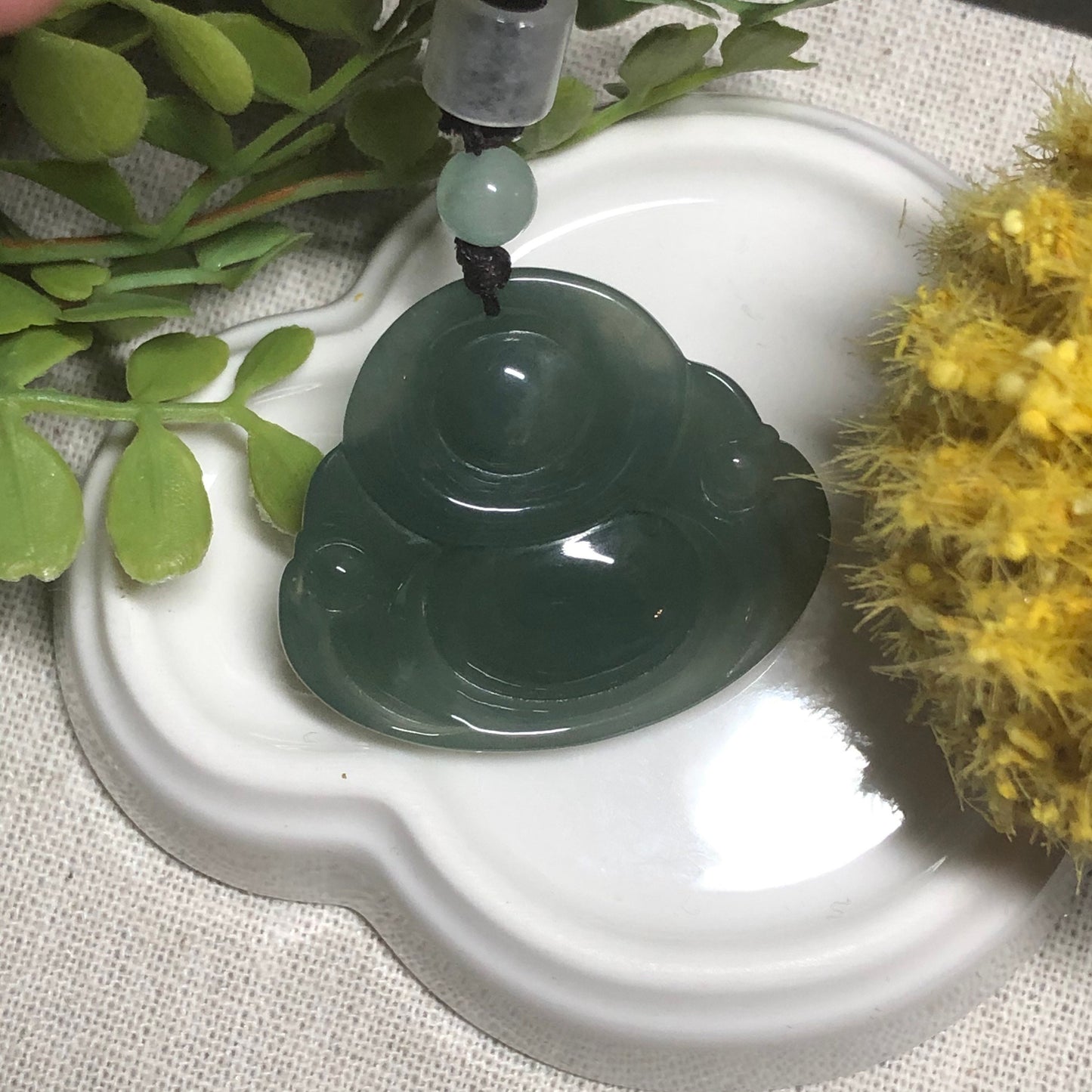 30.8 mm Carved Grade A Green Buddha Jade Jadeite Pendant