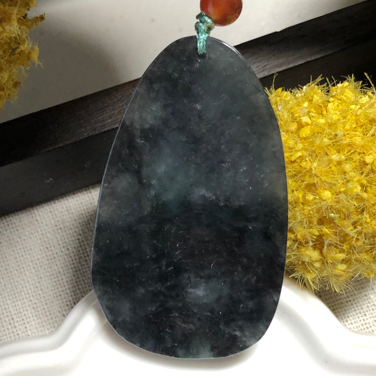 50.5 mm Grade A Jadeite Jade Carved Landscape Mountain Tree Pendant Keychain