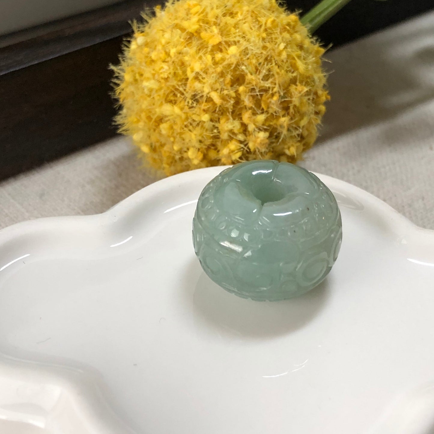 19.7mm Certified Grade A Jadeite Jade Carved Green Barrel Pendant