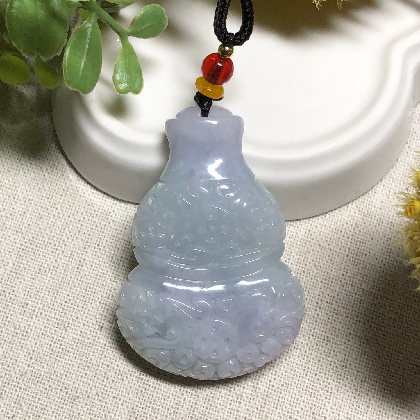 51 mm Certified Myanmar Grade A Icy Glutinous Carved Gourd Hulu Pendant Medallion