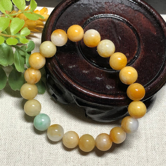 10mm Grade A Moist Assorted Yellow Green Jade Jadeite Beaded Bracelet 20pcs.