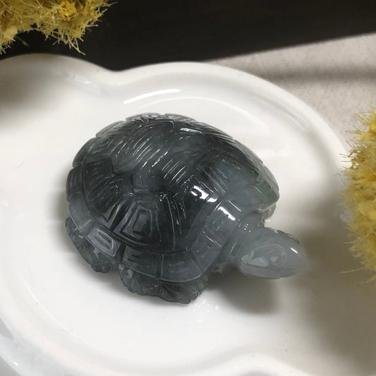 38.4mm Grade A Wuji Black Carved Turtle Jadeite Jade Display Figure