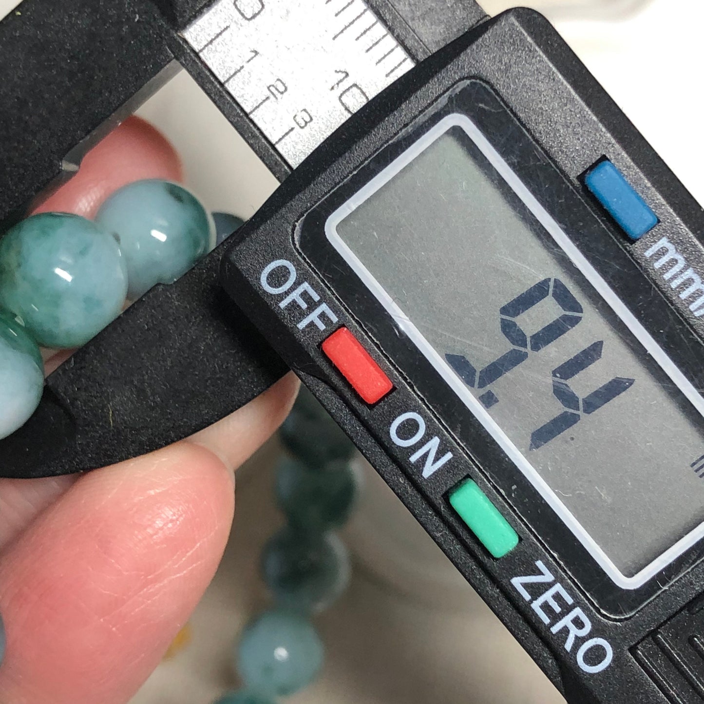 9.4 mm Grade A Blue Green Float Flowers Bead Jade Jadeite Bracelet 21 pcs