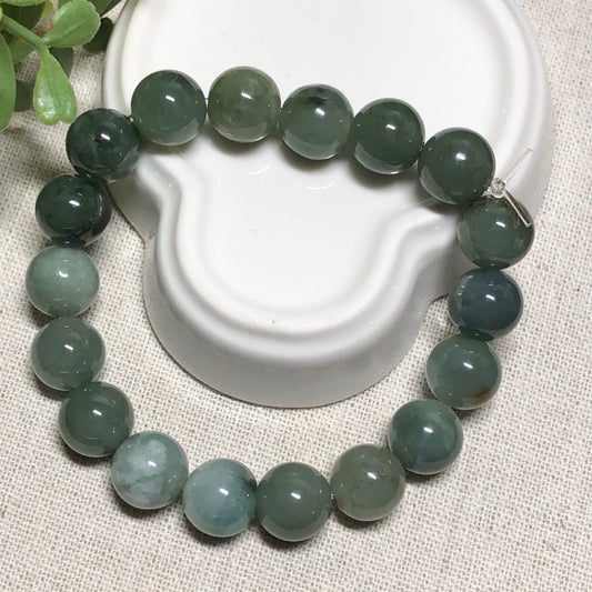 10mm Grade A Moist Assorted Army Green Round Jade Jadeite Beaded Bracelet 18pcs