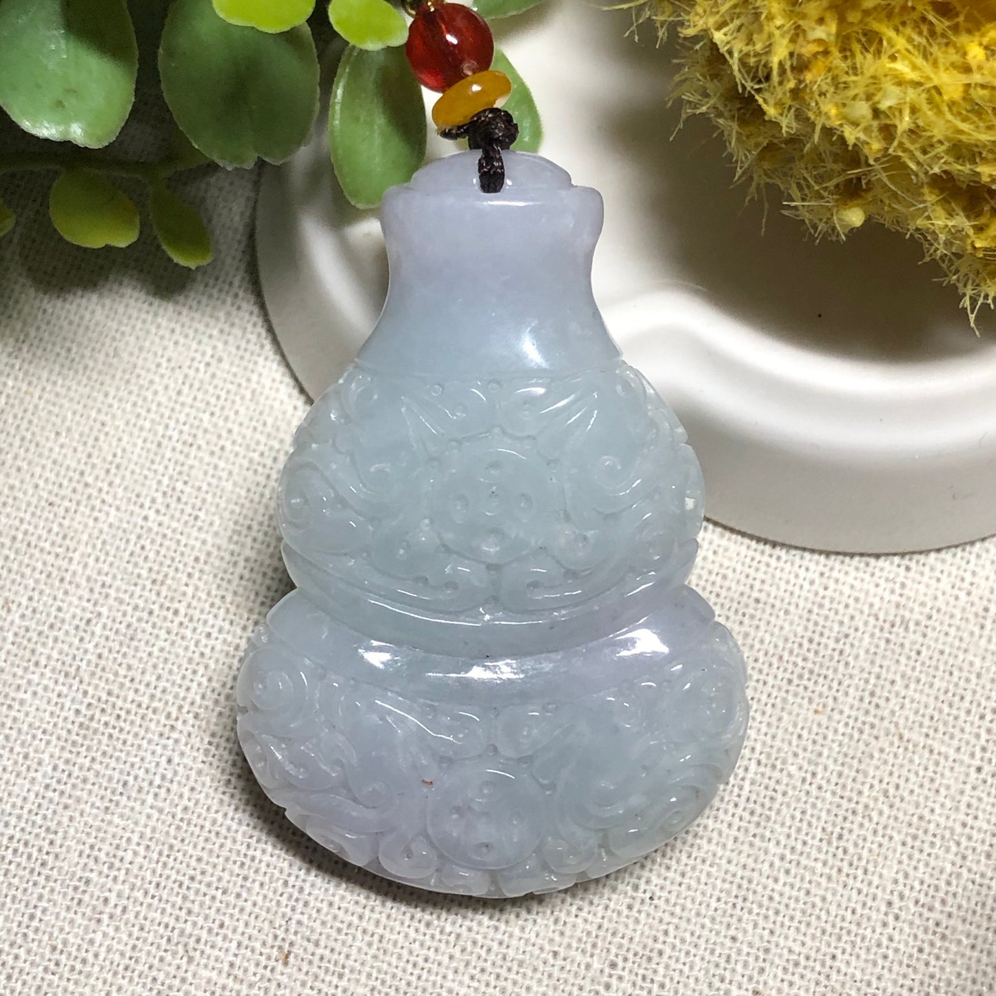 51 mm Certified Myanmar Grade A Icy Glutinous Carved Gourd Hulu Pendant Medallion