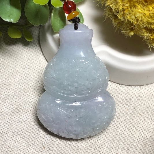 51 mm Certified Myanmar Grade A Icy Glutinous Carved Gourd Hulu Pendant Medallion