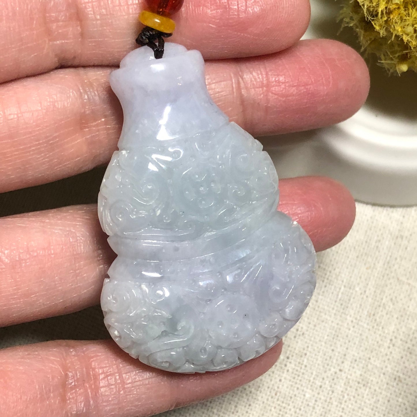 51 mm Certified Myanmar Grade A Icy Glutinous Carved Gourd Hulu Pendant Medallion