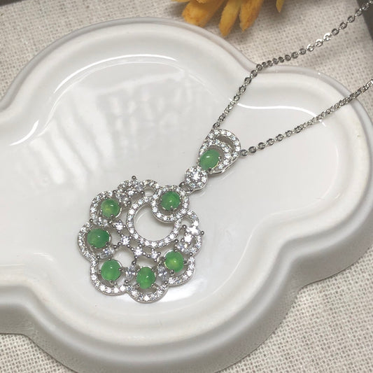 SALE: 35.7mm Grade A Mini Cabochon Round Jadeite Jade Pendant Necklace 925K Silver