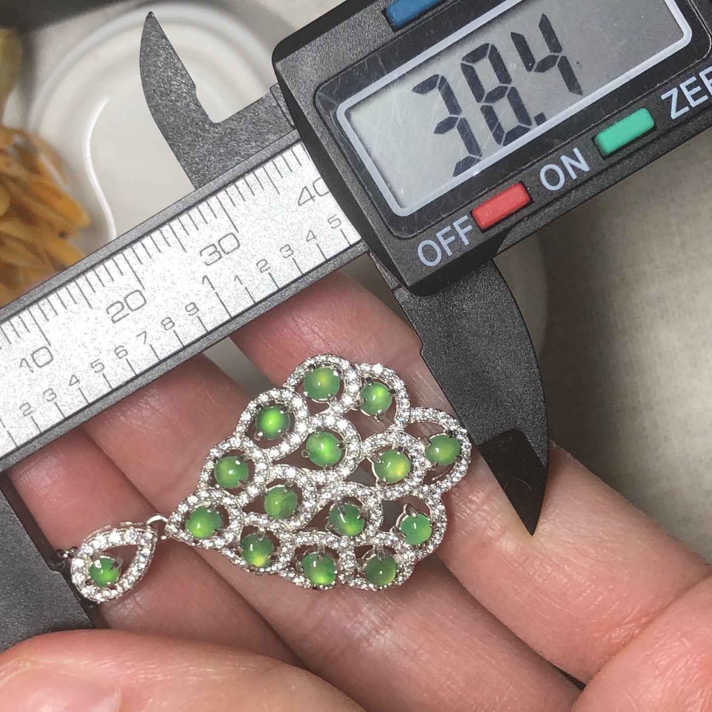 38.4mm Grade A Mini Cabochon Round Jadeite Jade Pendant Necklace 925K Silver