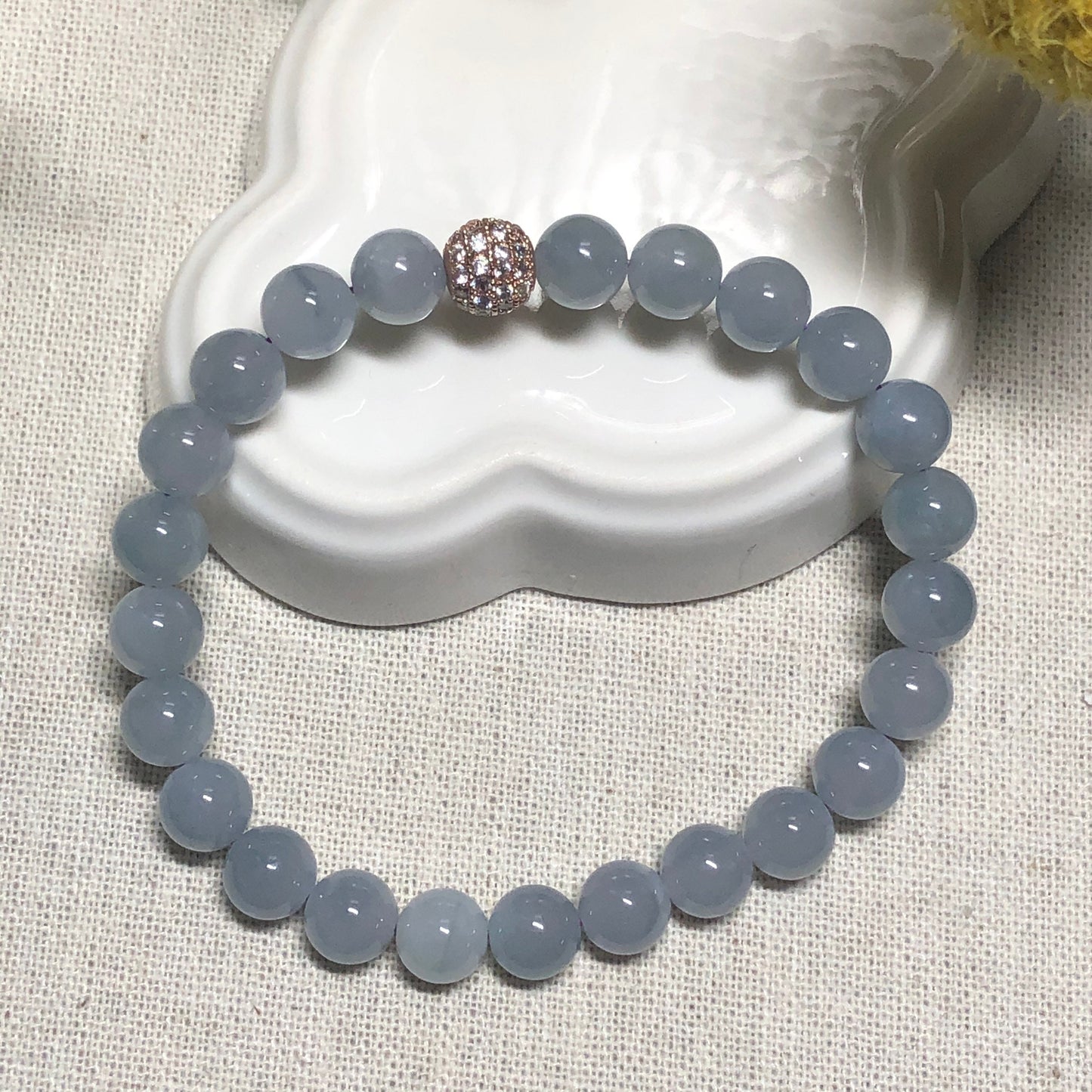 8 mm Certified Grade A Icy Sky Blue Jade Jadeite Bead Bracelet 24pcs