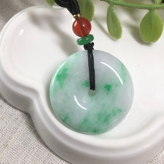 28.4 mm Grade A Icy Green Moss Jadeite Jade Peace Donut Pendant