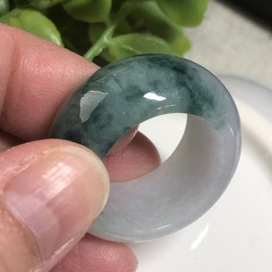 NEW Certified Myanmar Grade A Icy Jadeite Jade Blue Green Float Flowers Band Ring