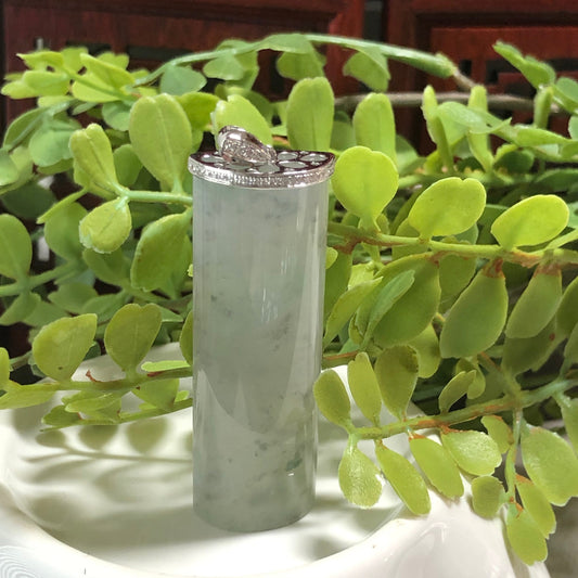 48.8mm Grade A Jadeite Jade Icy Green Float Flowers Semi Stick Pendant 18K White Gold Diamonds