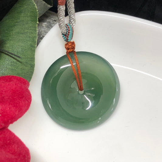 30 mm Certified Grade A Icy Glutionous Olive Green Peace Donut Pendant