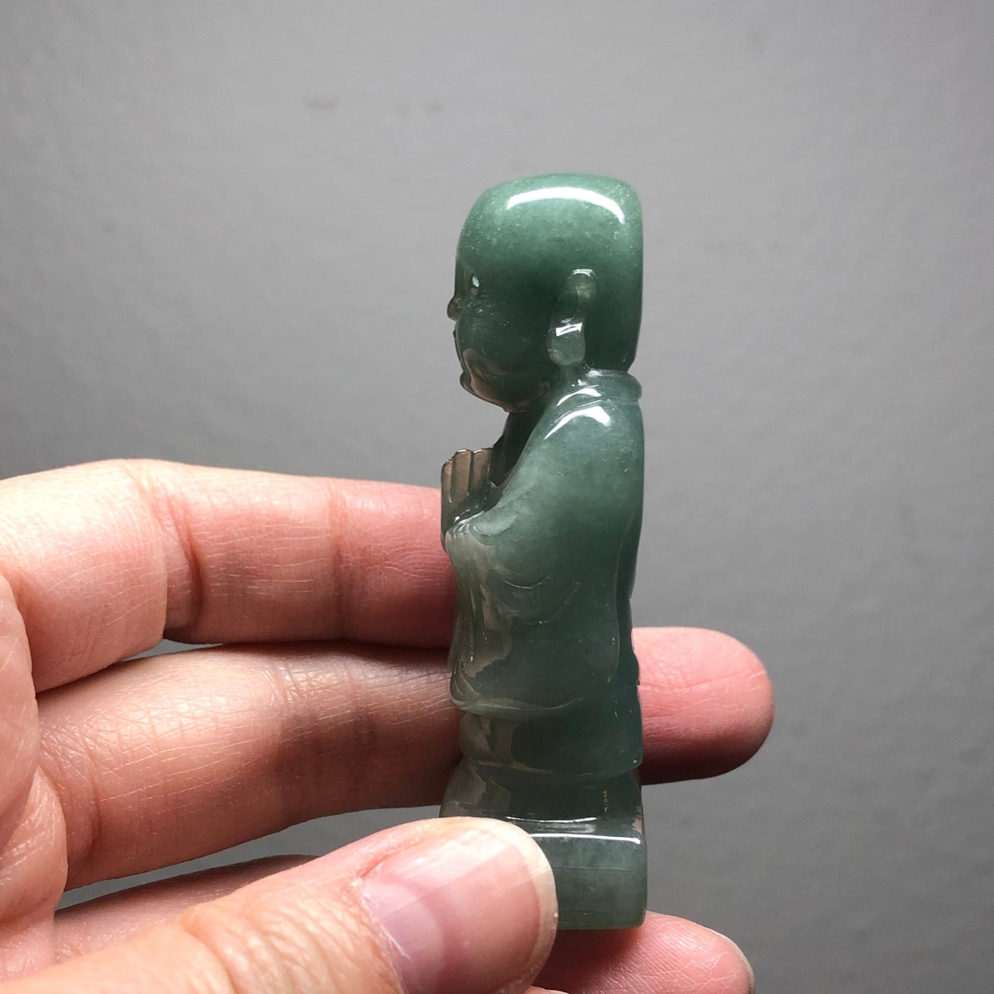 59.1mm Certified Myanmar Grade A Jadeite Green Carved Praying Buddha Display Figurine