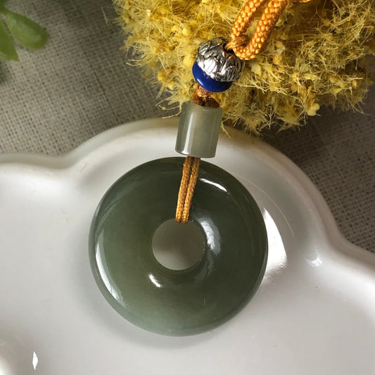 27.4mm Grade A Green Peace Donut Hetian Jadeite Jade Pendant