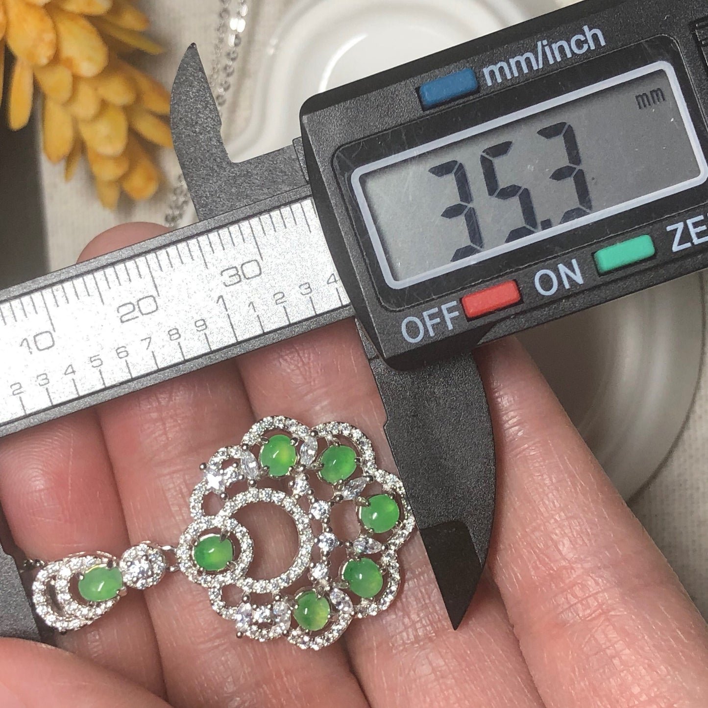 SALE: 35.7mm Grade A Mini Cabochon Round Jadeite Jade Pendant Necklace 925K Silver