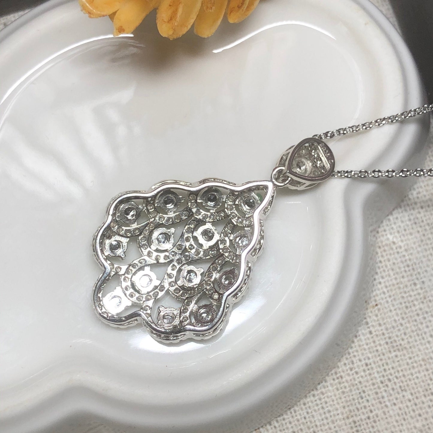 38.4mm Grade A Mini Cabochon Round Jadeite Jade Pendant Necklace 925K Silver