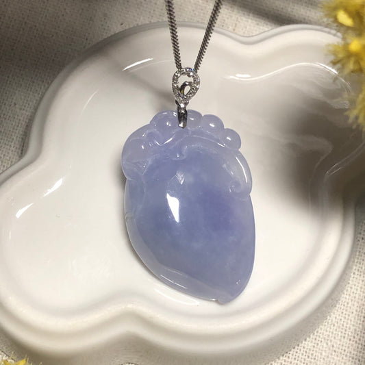 33 mm Grade A Big Lavender Jadeite Jade Big Peach Pendant 18K white gold bail