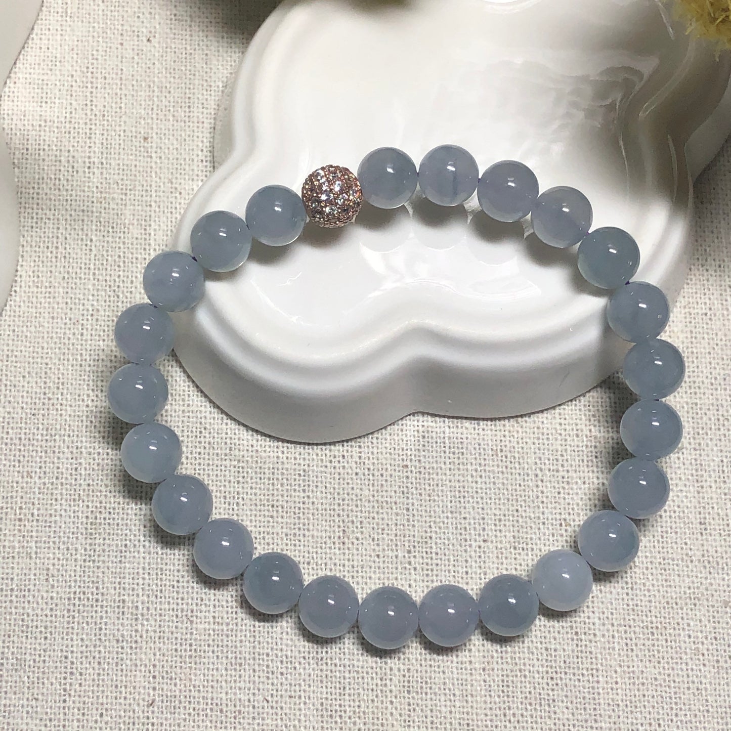 8 mm Certified Grade A Icy Sky Blue Jade Jadeite Bead Bracelet 24pcs