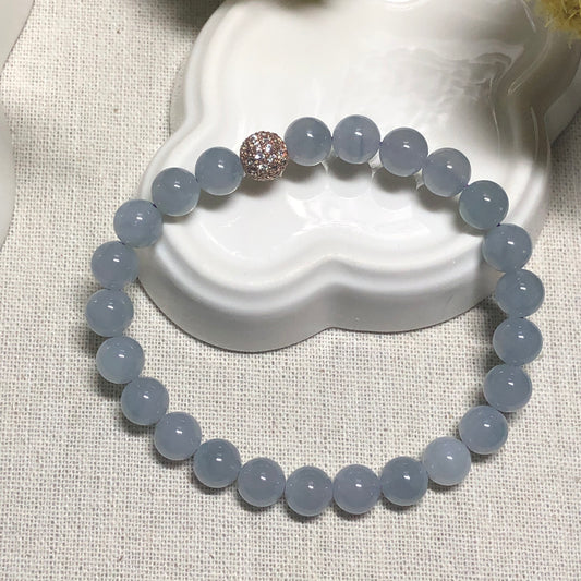 8 mm Certified Grade A Icy Sky Blue Jade Jadeite Bead Bracelet 24pcs