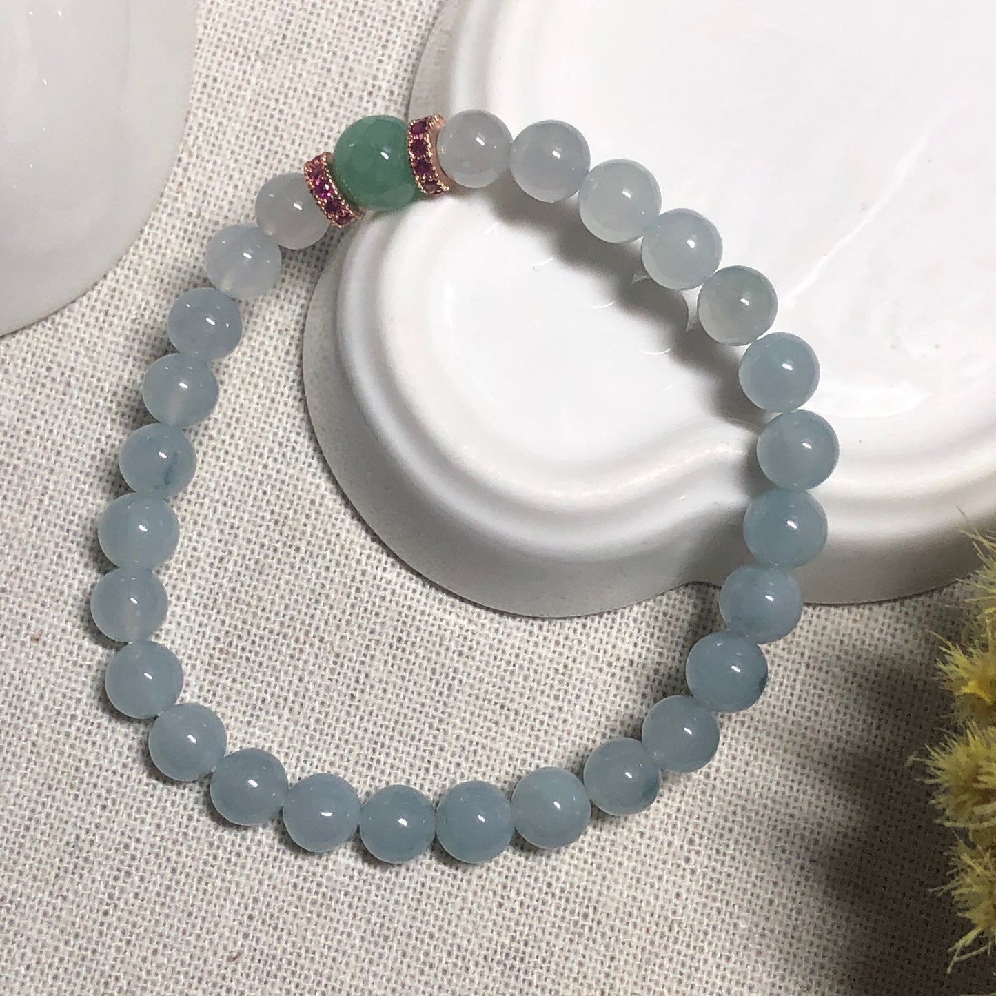6 mm Certified Grade A Icy Sky Blue Jade Jadeite Bead Bracelet 27pcs