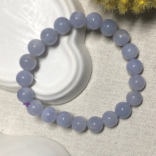 RESERVED: 9 mm Certified Grade A Icy Lavender Blue Jade Jadeite Bead Bracelet 21pcs