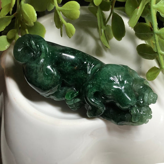 61.9 mm Certified Myanmar Grade A Jadeite Jade Green Dog Display Figurine
