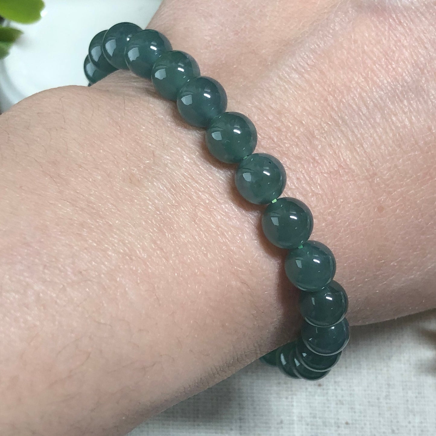 7.4 mm Jadeite Jade Icy Glutinous Green Blue Bead Bracelet 25 pcs.