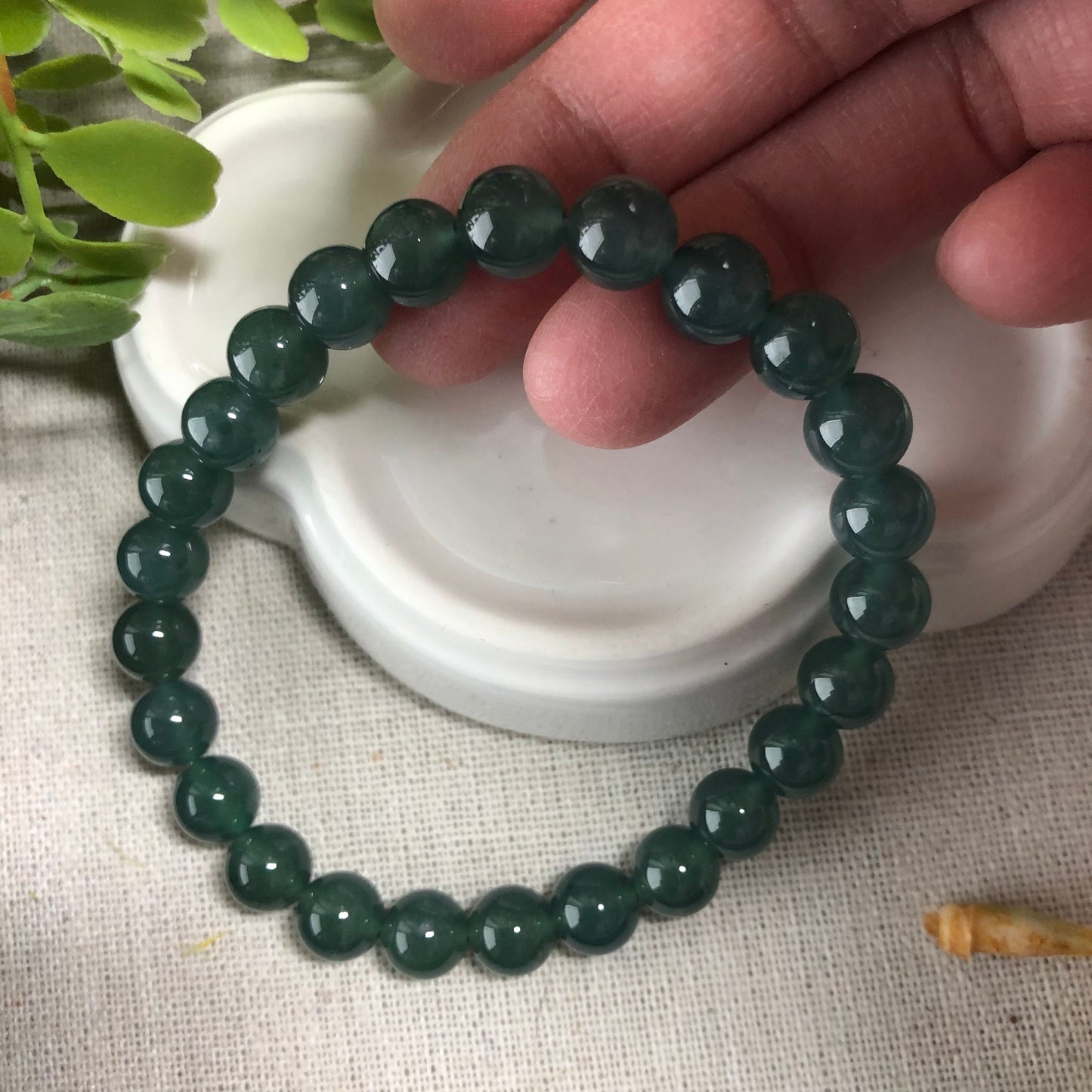 7.4 mm Jadeite Jade Icy Glutinous Green Blue Bead Bracelet 25 pcs.