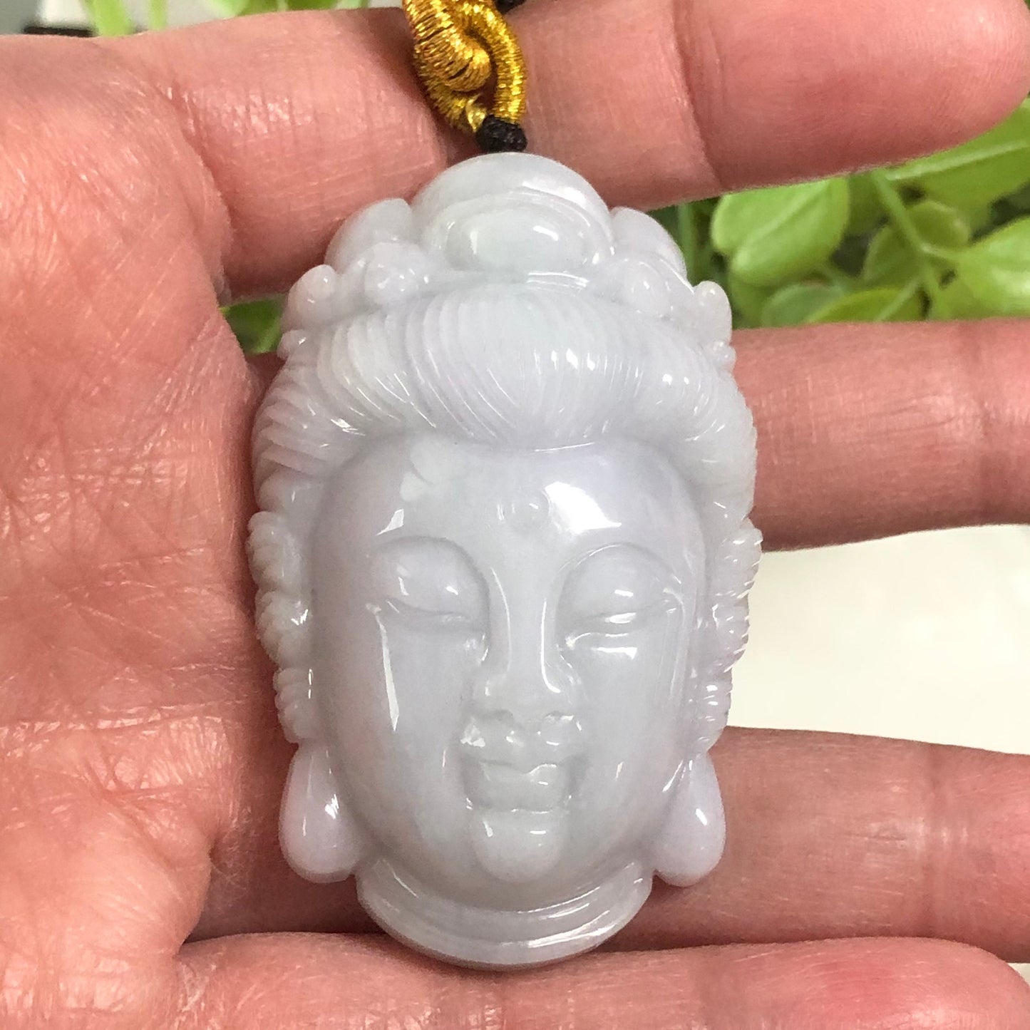 52.8mm Jadeite Jade Glutinous Carved Guan Yin Head Pendant - Unique Design