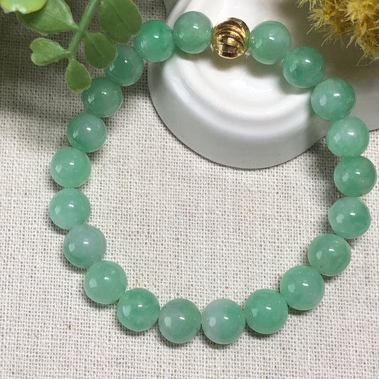 8.4mm Certified Grade A Icy Earthy Green Jade Jadeite Bead Bracelet 21pcs