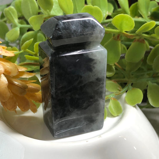 46.3mm Jadeite Jade Wuji Black Carved Statue Display Stamp Ornament