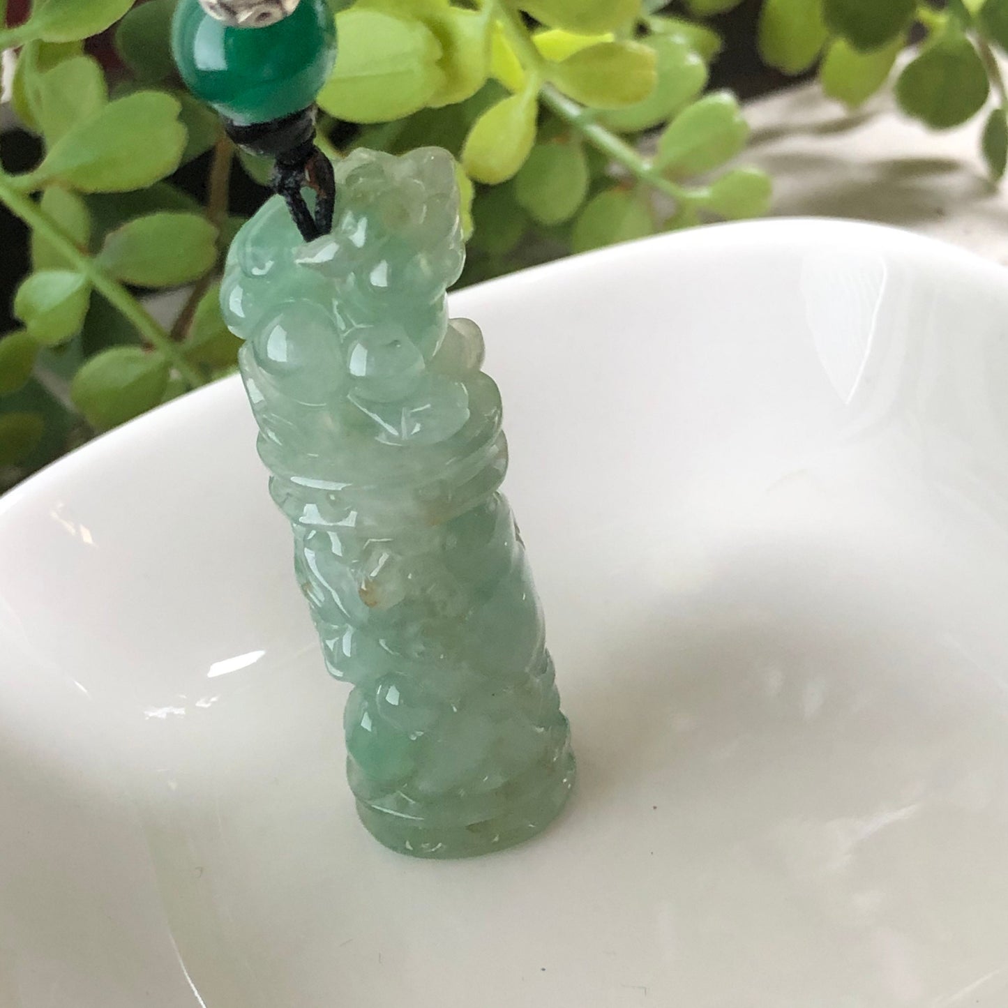 46.3 Jadeite Jade Icy Carved Pixiu Dragon Pole Pendant Keychain Charm