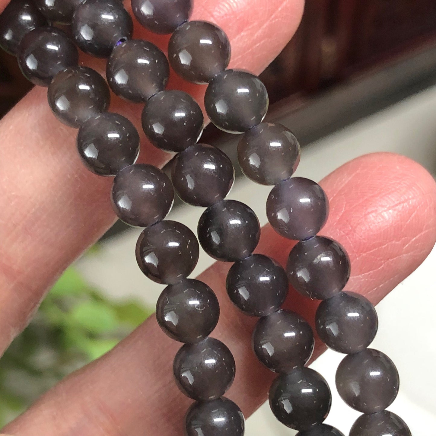 6mm Icy Hetian Nephrite Purple Tone Jadeite Jade Bead Bracelet Necklace 108 pcs.
