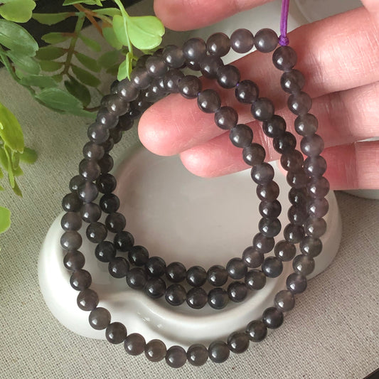 6mm Icy Hetian Nephrite Purple Tone Jadeite Jade Bead Bracelet Necklace 108 pcs.