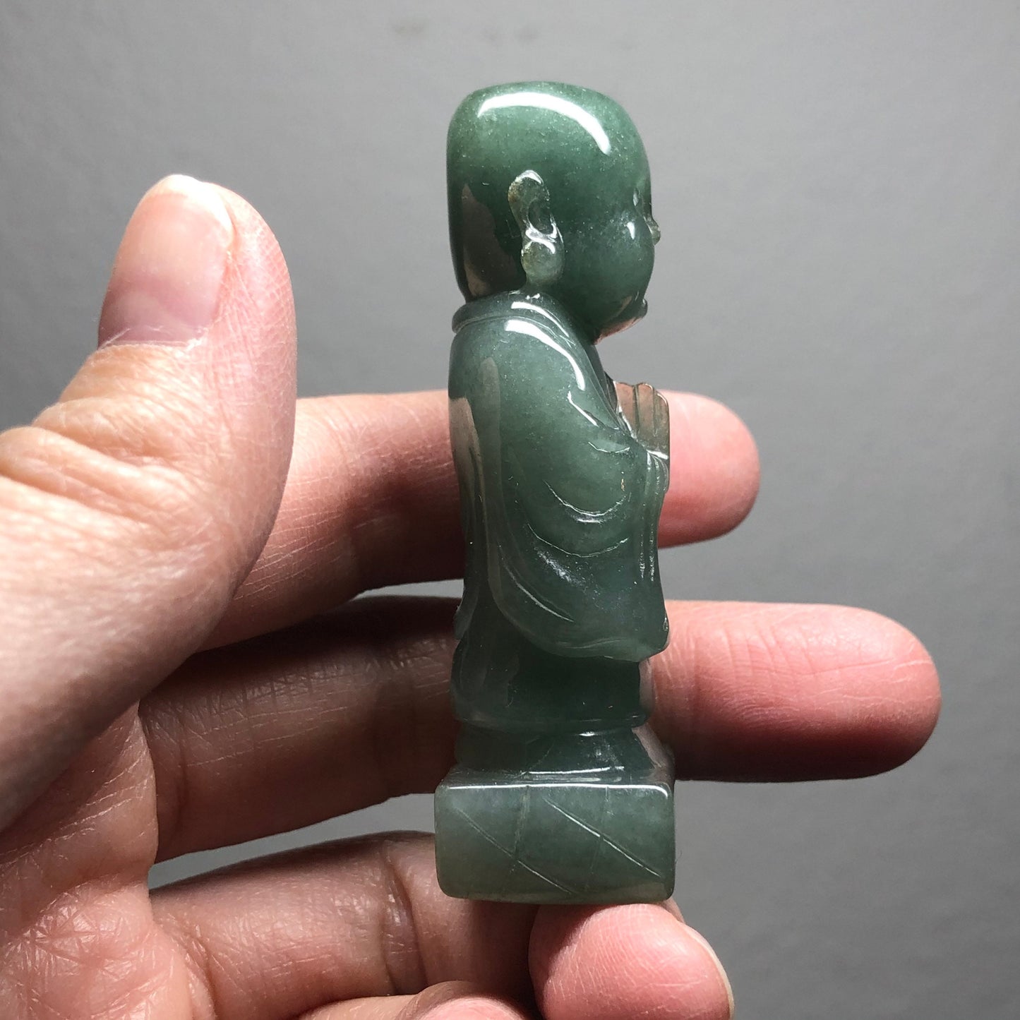59.1mm Certified Myanmar Grade A Jadeite Green Carved Praying Buddha Display Figurine