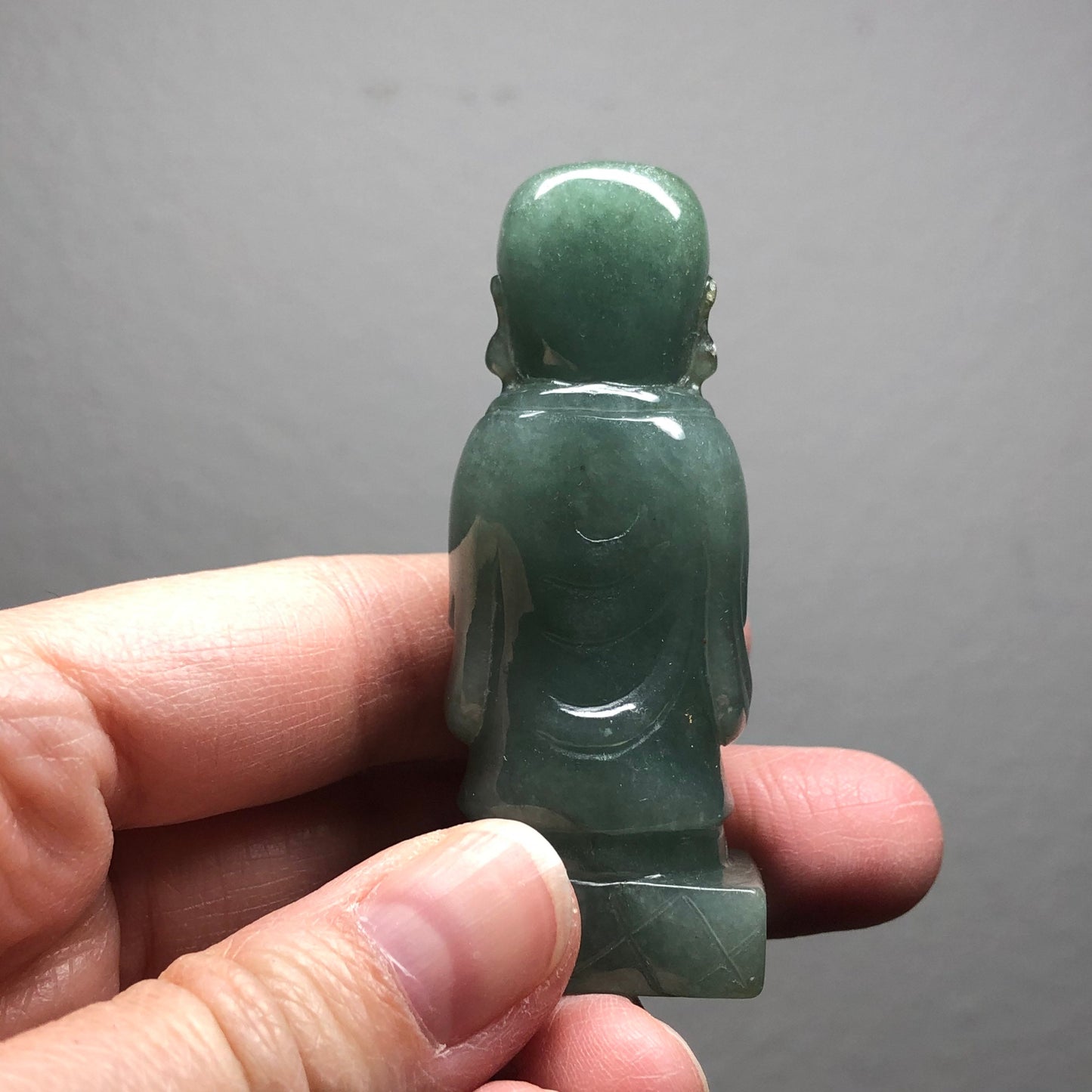 59.1mm Certified Myanmar Grade A Jadeite Green Carved Praying Buddha Display Figurine