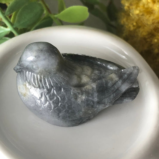 Reserved: 38.6mm Grade A Wuji Grey Black Carved Bird Jadeite Jade Display Figurine