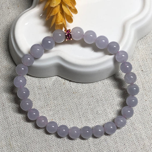 6.4mm-7.4 mm Grade A Icy Lavender Jadeite Jade Bead Bracelet 27 PCs.