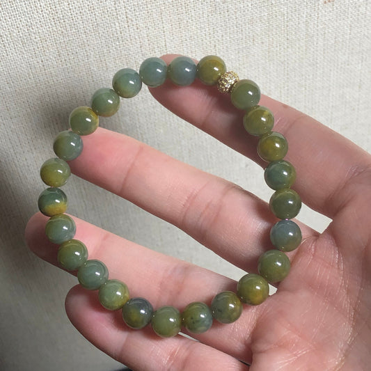 SALE: 7.7 mm Grade A Yellow Sky Blue Jadeite Jade Bead Bracelet 25PCs.