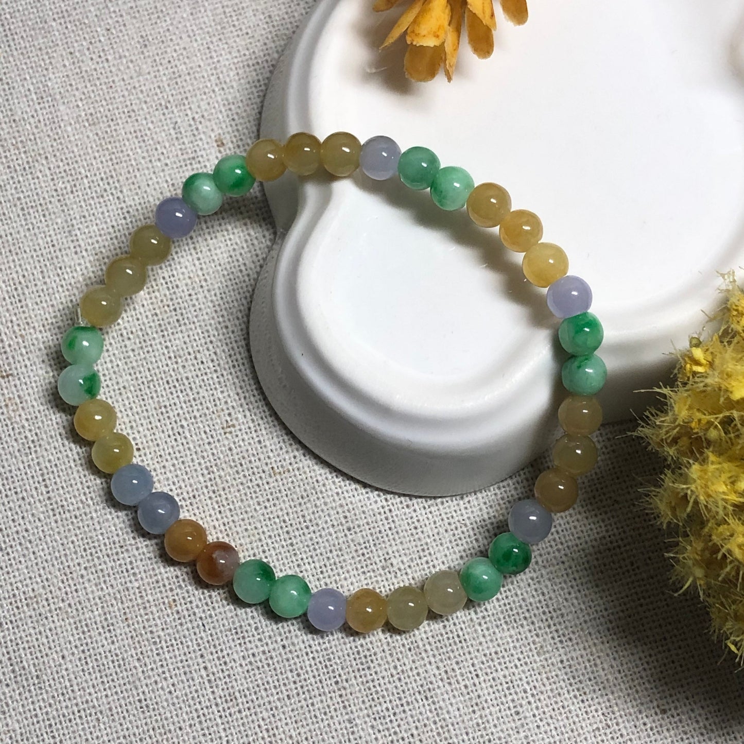 SALE: 5.1 mm Grade A Icy Rainbow Jadeite Jade Bead Bracelet 38PCs.