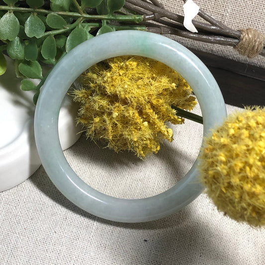 55mm Grade A Icy Green Round Shaped Jadeite Jade Bangle Translucent
