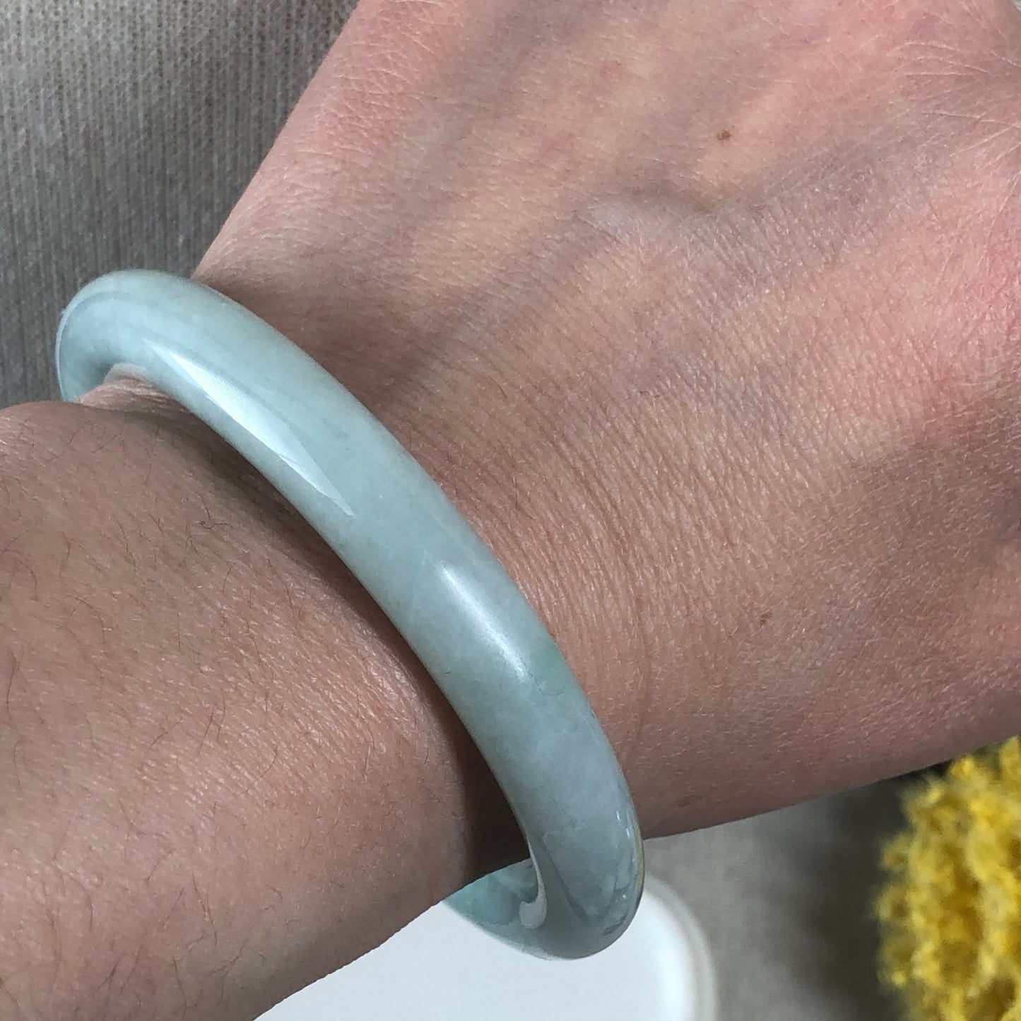 55mm Grade A Icy Green Round Shaped Jadeite Jade Bangle Translucent