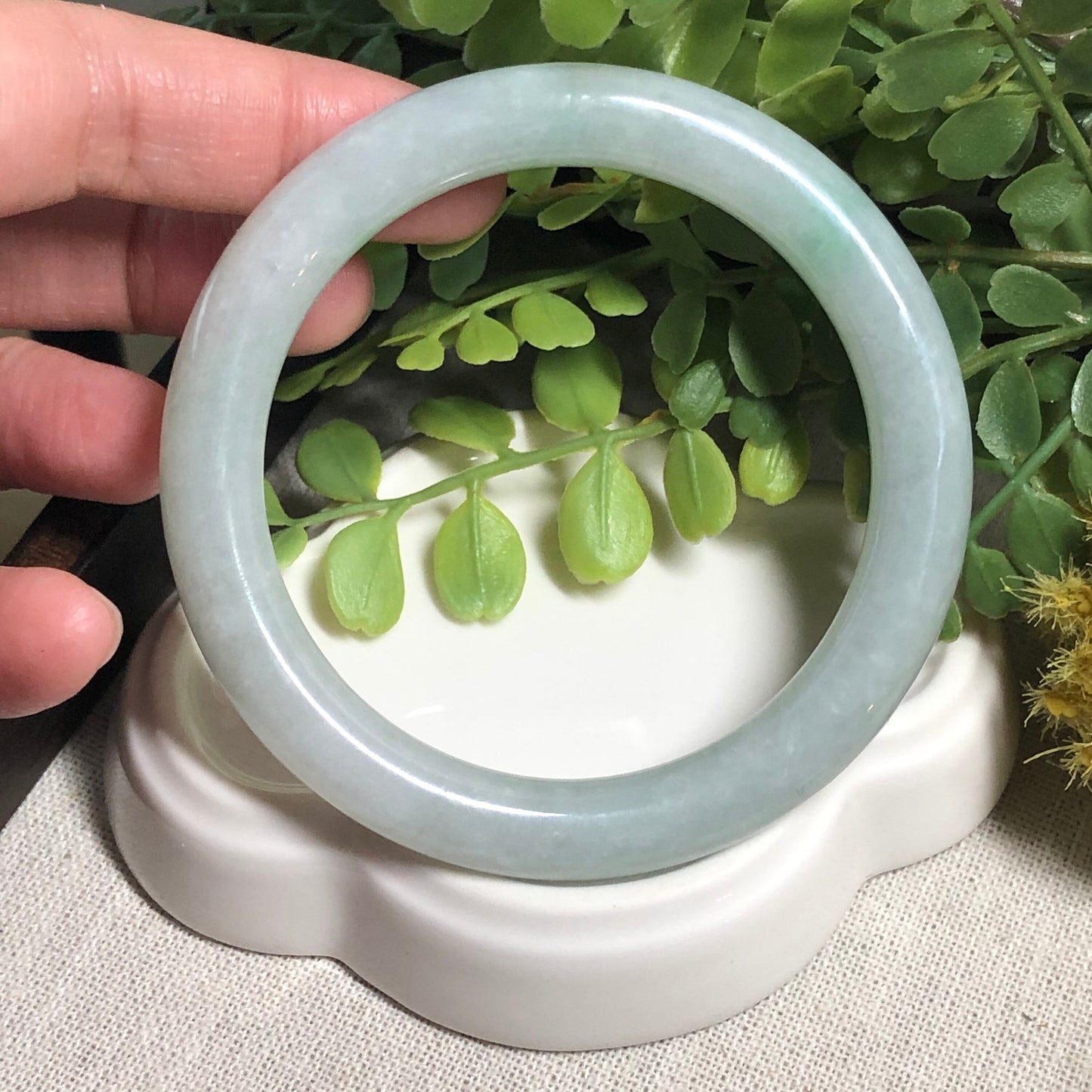 55mm Grade A Icy Green Round Shaped Jadeite Jade Bangle Translucent