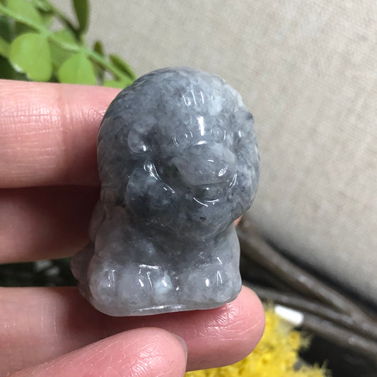 Reserved: 33.2mm Jadeite Jade Carved Wuji Grey Lion Animal Display