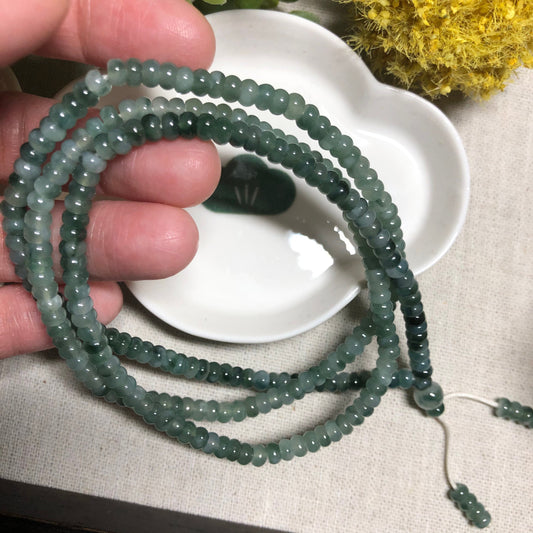 4.5mm Jadeite Jade Green Float Flowers Flat Bead Necklace Bracelet