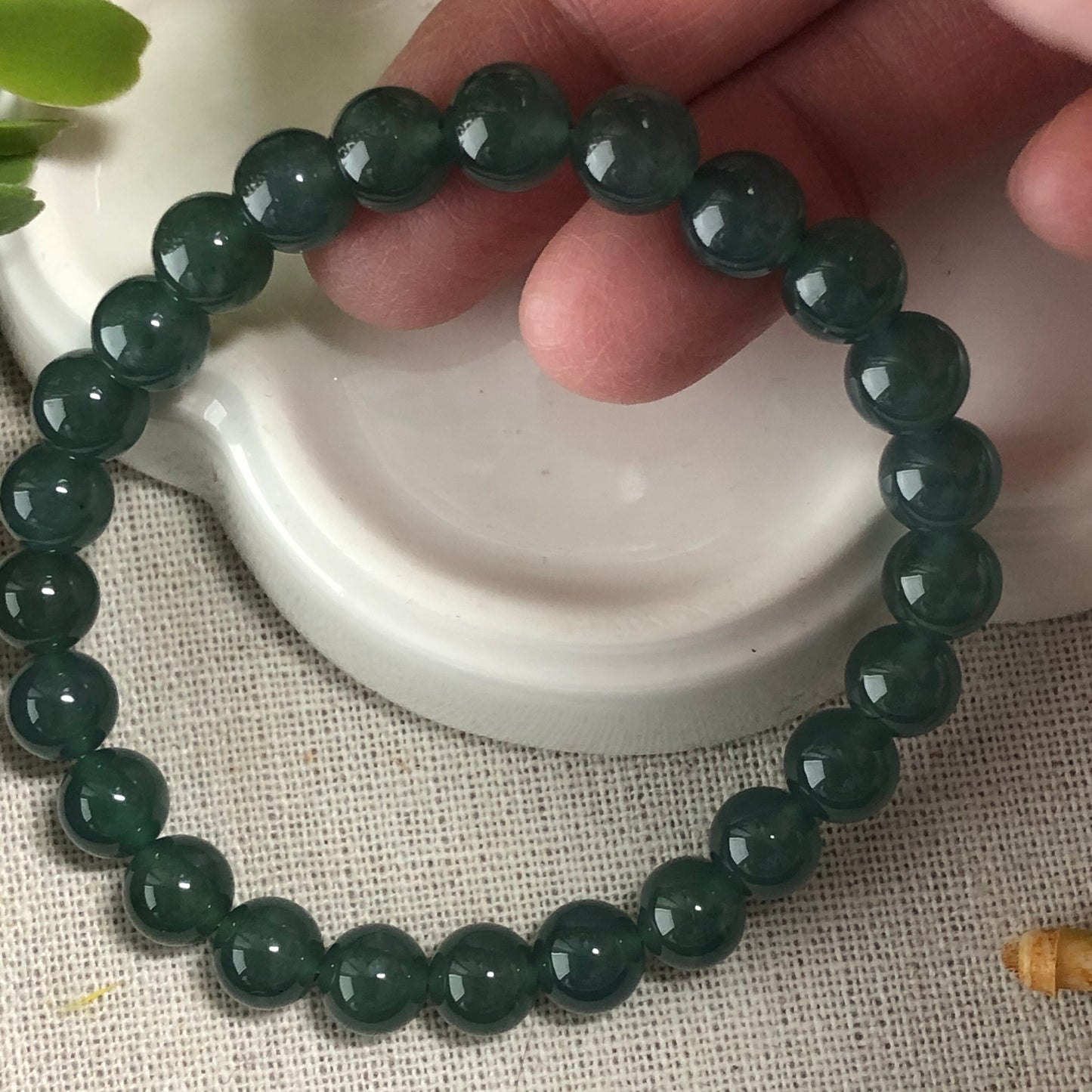 7.4 mm Jadeite Jade Icy Glutinous Green Blue Bead Bracelet 25 pcs.