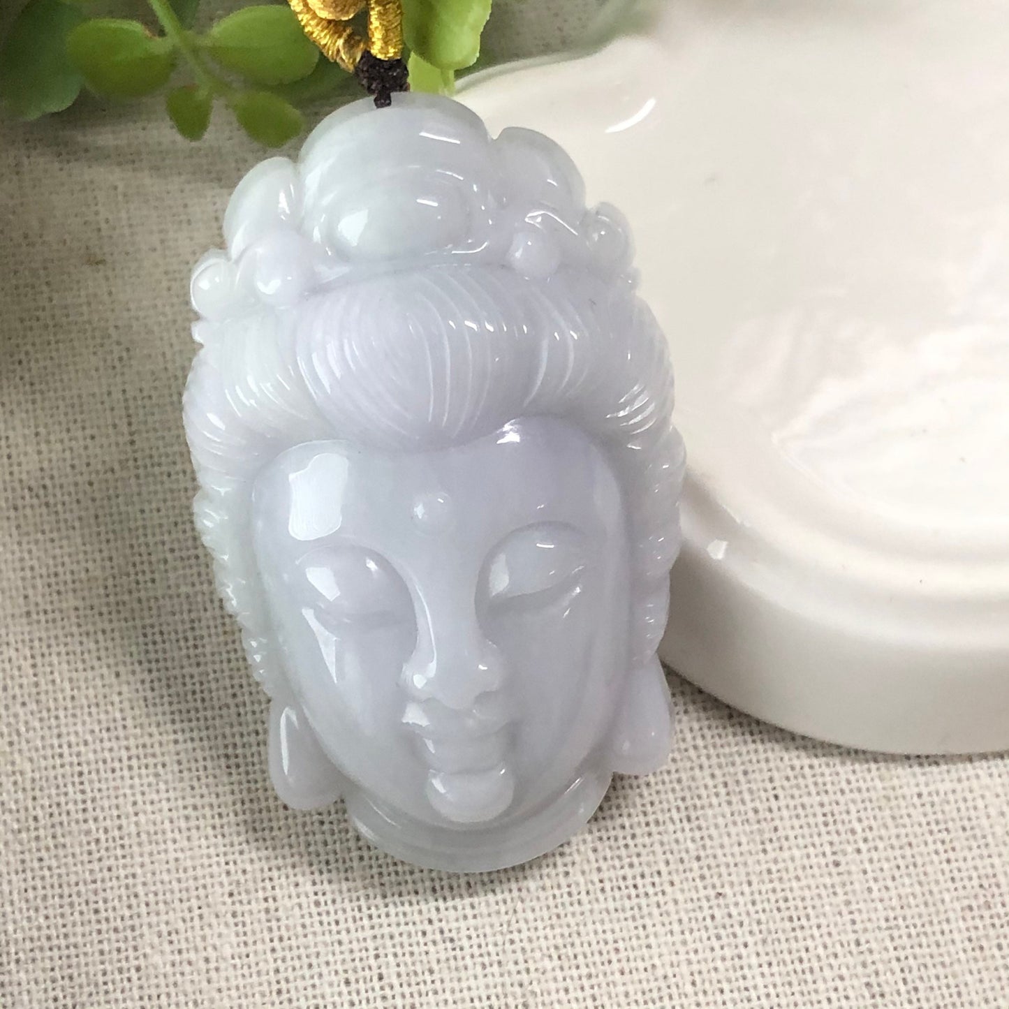 52.8mm Jadeite Jade Glutinous Carved Guan Yin Head Pendant - Unique Design